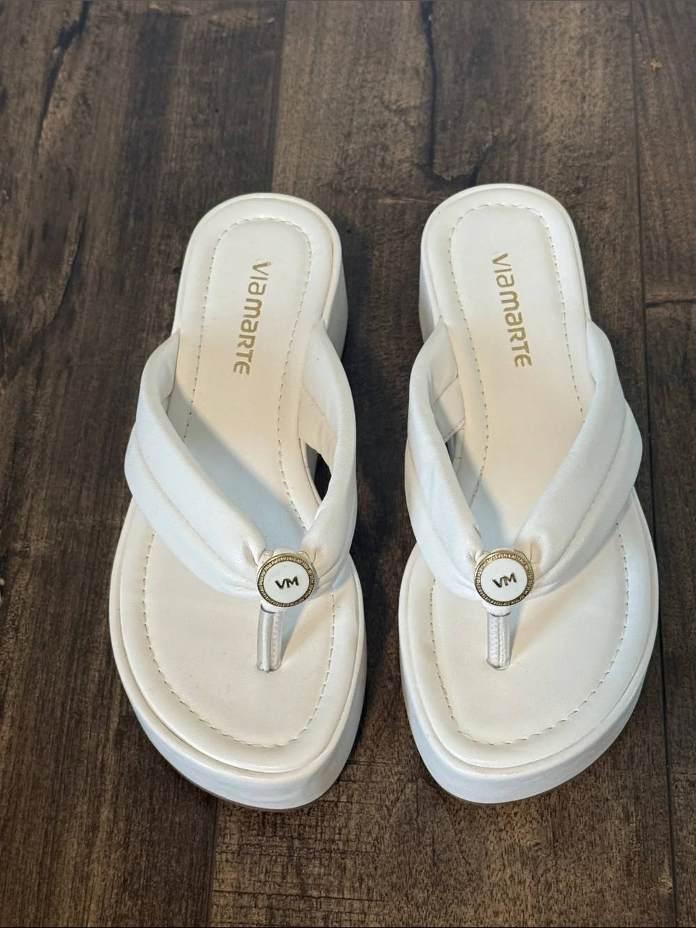 White Platform Flip Flop Wedges Sandals
